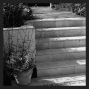 Travertine steps and rendered wall